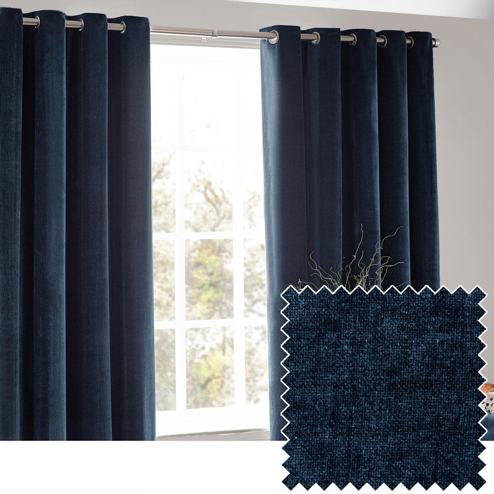 Yard Heavy Chenille Room Darkening Eyelet Curtains Navy 168cm Width x 229cm Drop