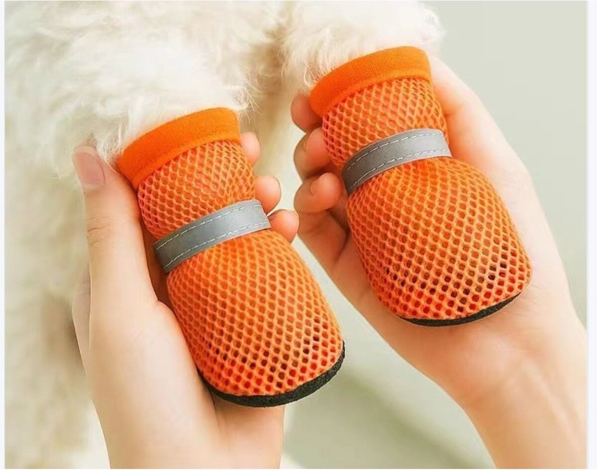 INF Sommer-Haustier-Schuhe 4er-Pack – Atmungsaktive Mesh-Hundeschuhe, rutschfeste wasserdichte weiche Sohle für kleine Hunde XL Orange