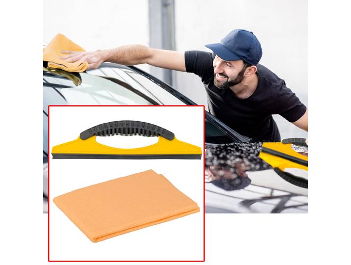 Kfz Reinigungsset, Fensterleder und Scheibenabzieher