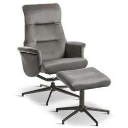 Sessel mit Hocker Mals Stoff Grau