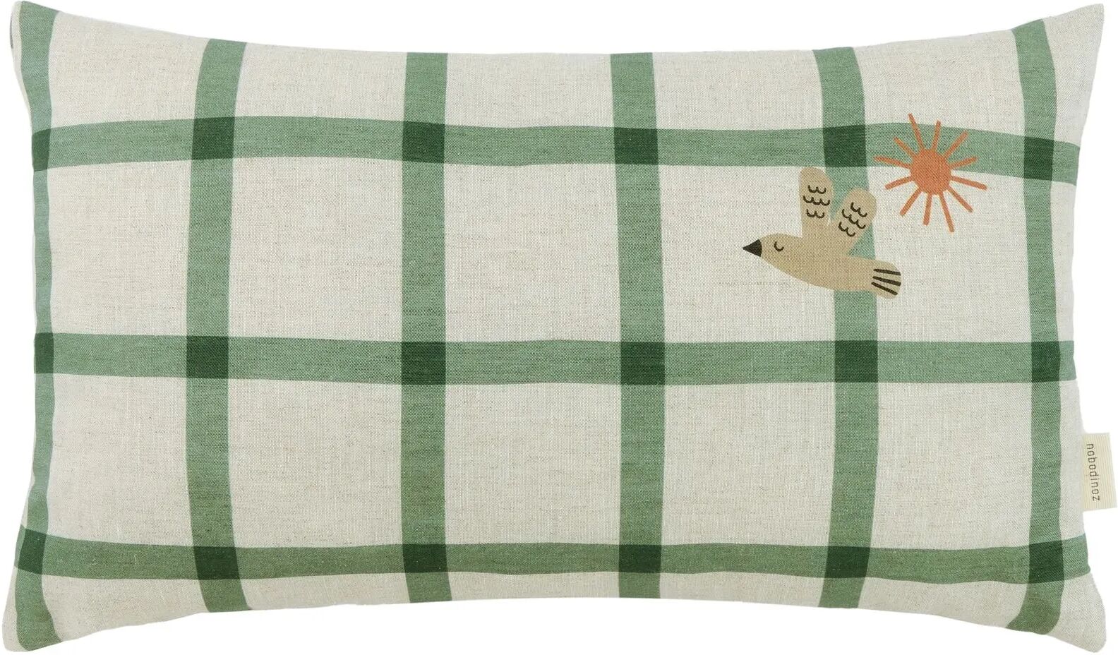 Nobodinoz Coussin rectangulaire Oiseau Vibes - Lin Français Vert M