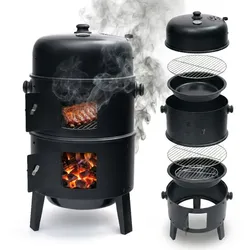 Relaxdays Smoker mit Deckel & Thermometer Schwarz