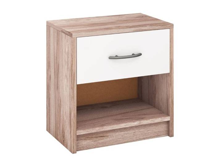 Table de chevet - HELLOSHOP26 - Chêne & Blanc - compacte - 1 tiroir + étagère ouverte - patins antidérapants