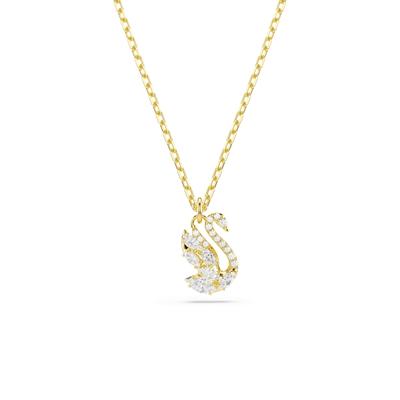 Kette mit Anhänger SWAROVSKI "Schmuck Geschenk SWAN Halskette", gold (gelbgoldfarben, kristallweiß), Halsketten, Damen, Metall, mit Swarovski Kristall