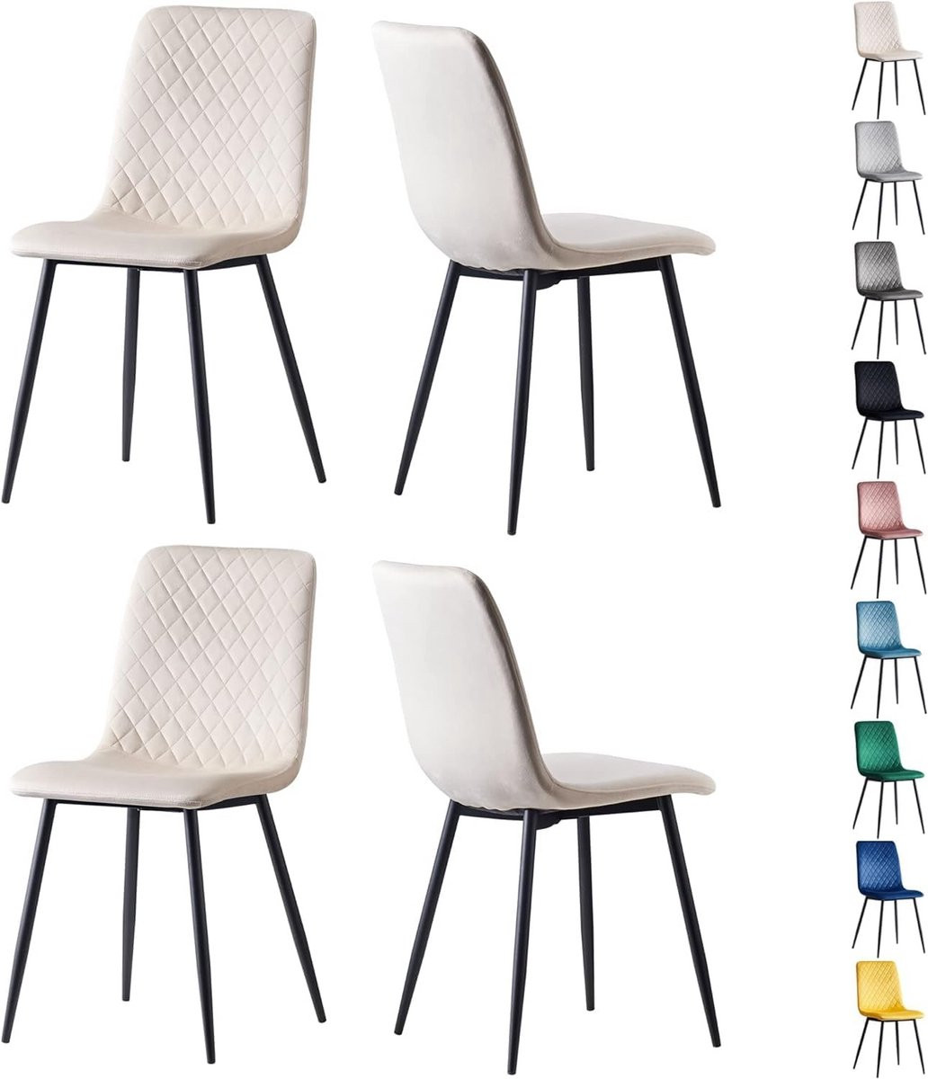 Set van 4 Designer Eetkamerstoelen van Fluweel met Metalen Poten