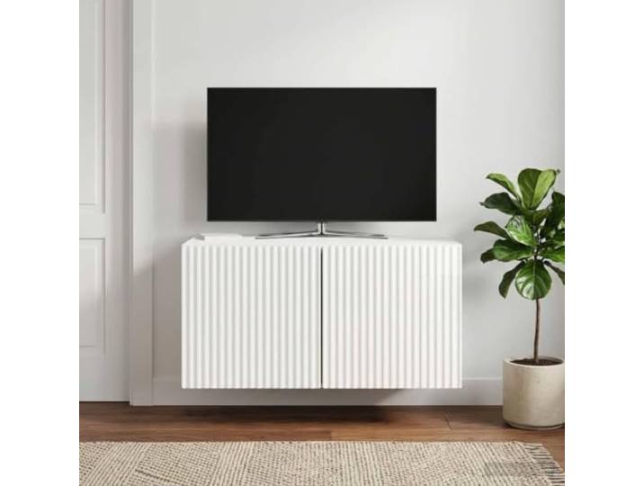 GKMBCVDFR Wandmontierter TV-Schrank 59,5 x 41 x 30 cm Hochglanz Weiß Holzwerkstoff, 90°-Drehflügeltüren, wandmontiert, Wohnzimmer, einfache Pflege