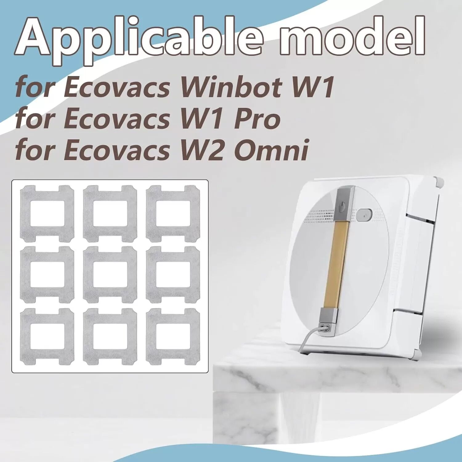 INF Lot de 9 lingettes de rechange compatibles avec Ecovacs Winbot W1/W1 Pro/W2 Omni