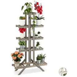 Relaxdays Blumentreppe Holz mit 5 Stufen Grau