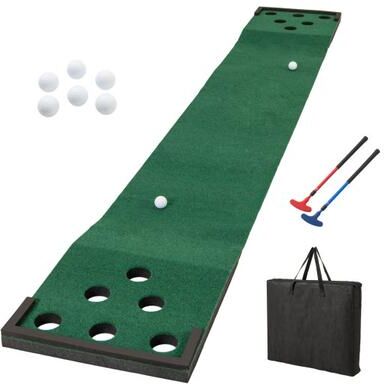 Costway 11 FT Indoor Outdoor Putting Green Mat with 2 Adjustable Putters and 6 Balls