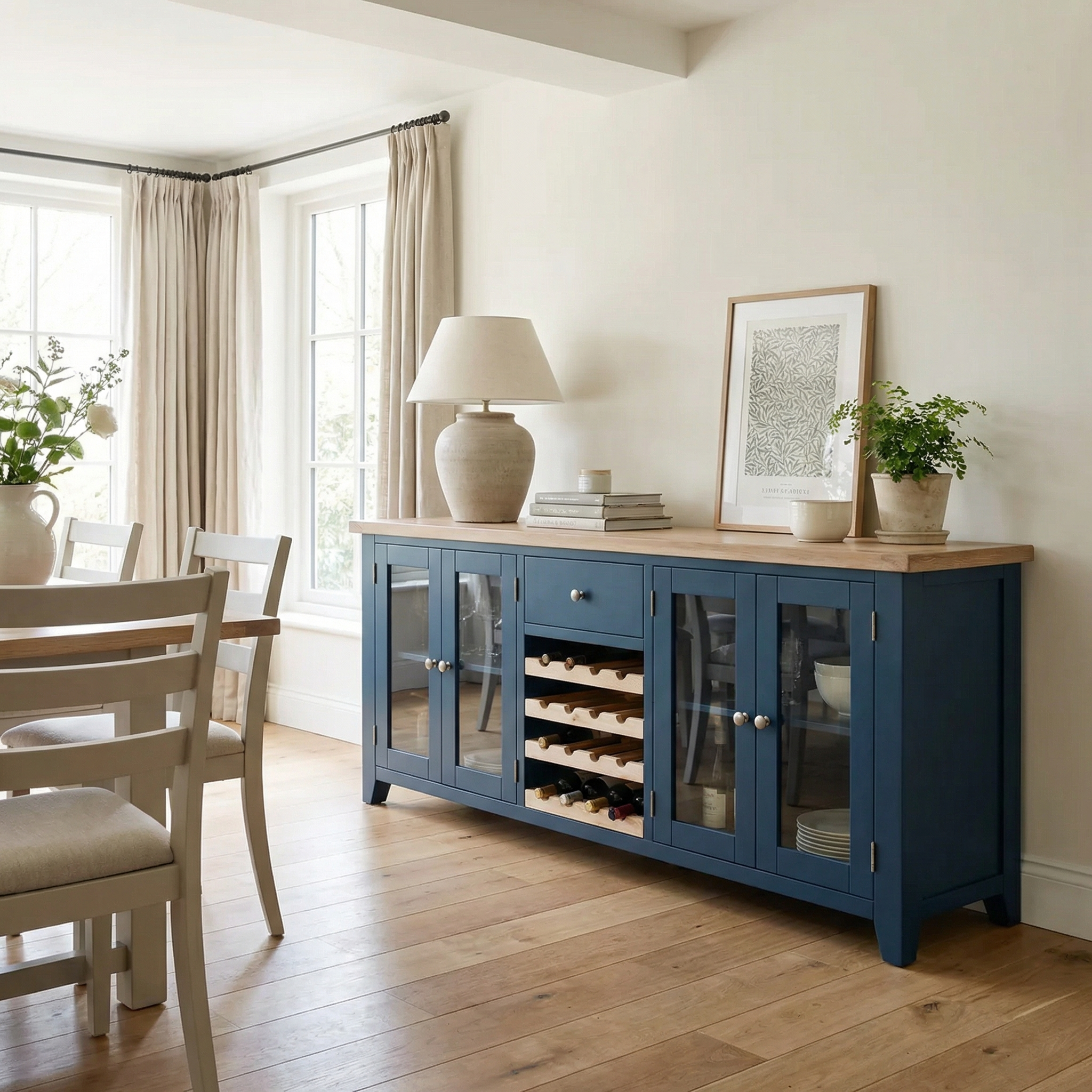 Burford Grand Sideboard with Wine Rack in Navy Blue