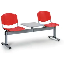 Kunststoff-Wartezimmerbank, Traversenbank VERONA, 2-sitzig + Tisch, rot