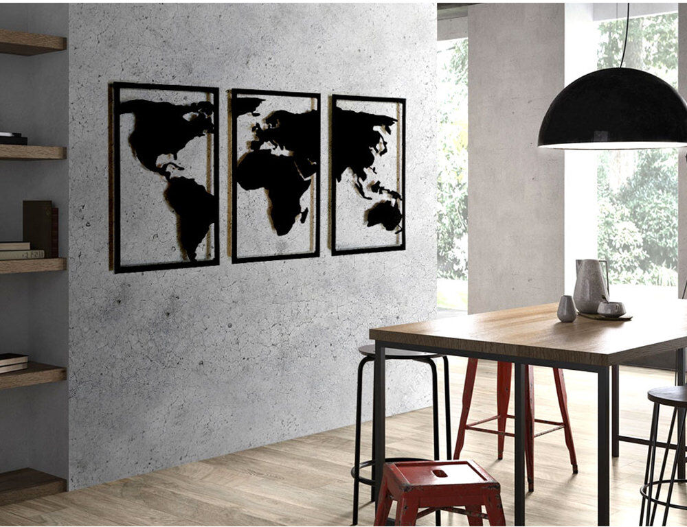 Borough Wharf Tryptyk Industrial Cities & Countries Wall Decor on Metal Black 68.7cm H X 120cm W