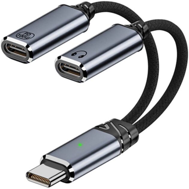 INF Type-C 2-in-1 Kopfhörer-Ladeadapter kompatibel mit Apple-Telefonen — PD 100W Schnellladung, USB 2.0 480Mbp Audio & Laden, Grau
