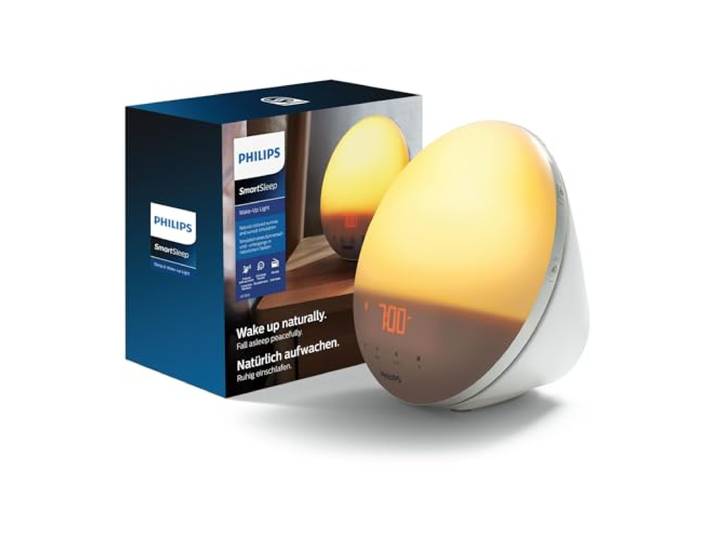 PHILIPS SmartSleep Wake-up Light – Lampe de réveil\, Simulation colorée du lever de soleil\, 20 niveaux de luminosité\, 6 sons naturels\, Fonction d’éclairage nocturne\, Modèle HF3521/01