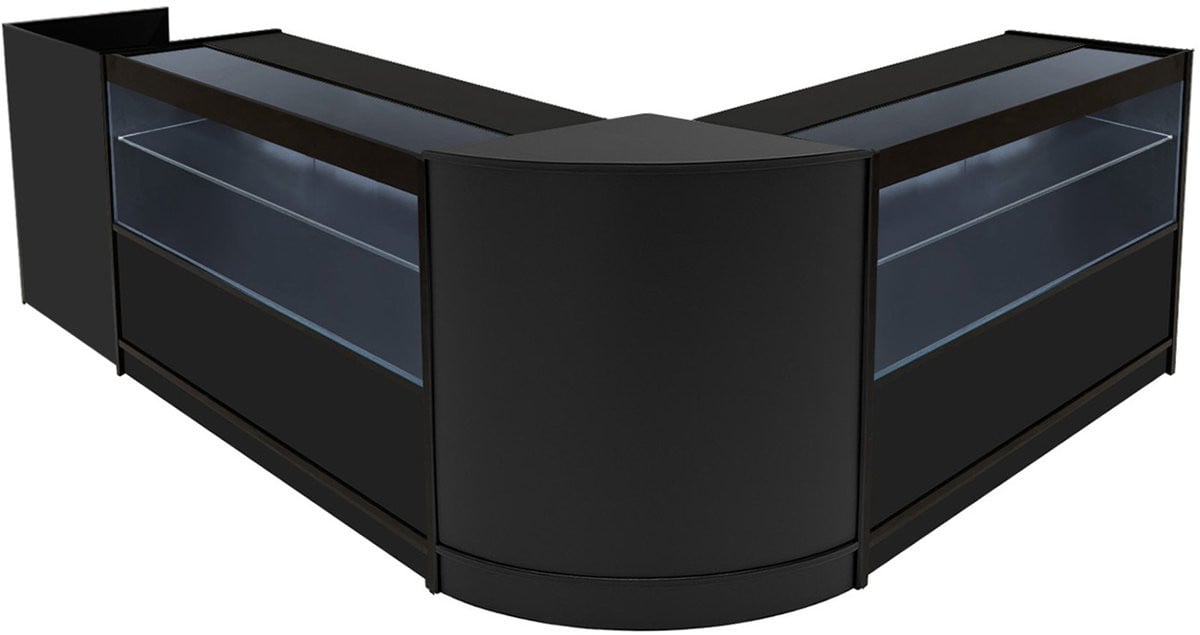 Phoenix Winkel Toonbank Set met LED Verlichting en Glazen Vitrinekasten - Zwart