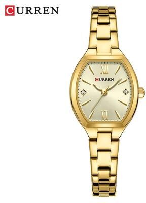 Uplift Essentials Elegant Barrel Shaped Retro Watch Fashionable Quartz Timepiece With Convenient Elastic Band For Women golden