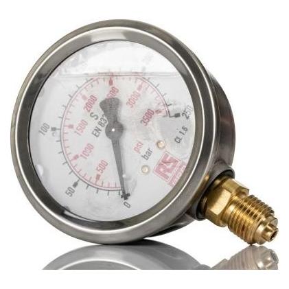 RS PRO G1/4 Manometer 0bar 250bar, Ø 63mm Edels (2310195)