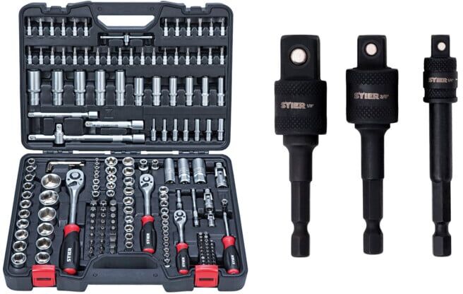 Set STIER Steckschlüssel-Satz 179tlg + Stecknuss-Adapter-Satz 3tlg