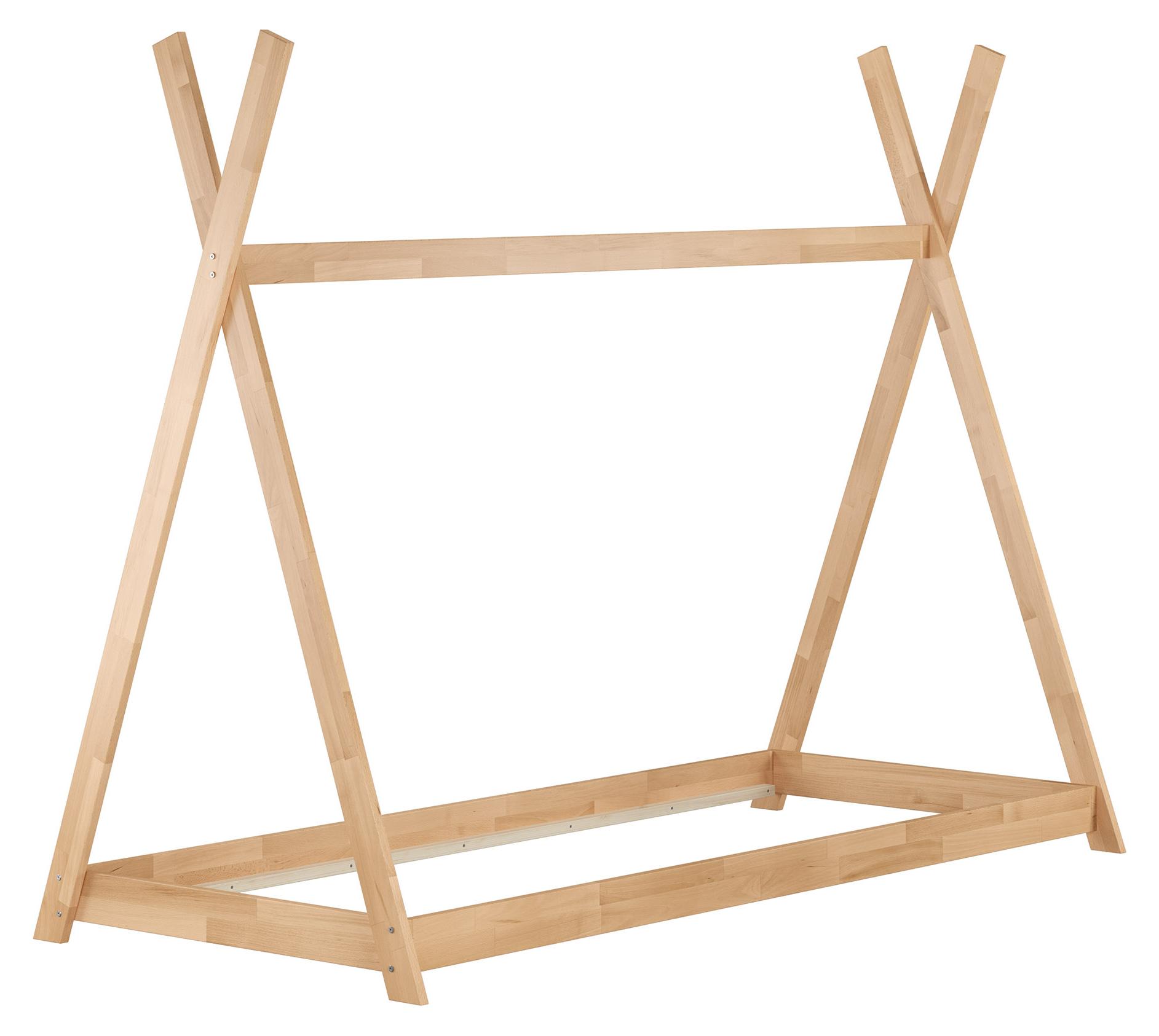 Holz-Bett in Tipi-Form, Kinderbett 90x200 Buche massiv geölt, Zubehör wählbar V-60.71-09Rollrost und Matratze inkl.