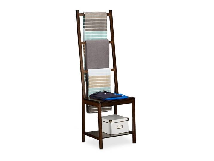 Relaxdays Handtuchhalter Dunkelbraun Bambus freistehend 2 Ablagen, Holz, 42x133x40 cm, Schlafzimmer, Herrendiener