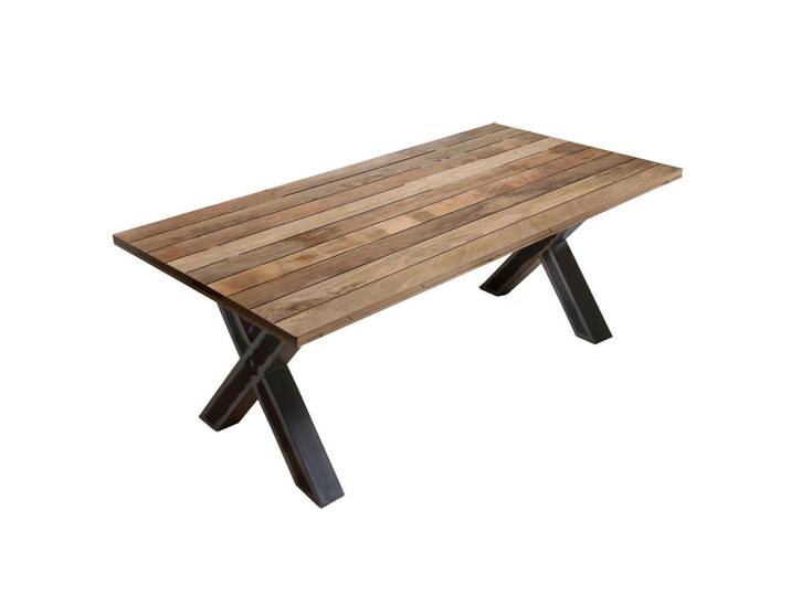 Livetastic Esstisch, Schwarz, Natur, Holz, Metall, Mangoholz, rechteckig, X-Form, 100x77x220 cm, Esszimmer, Tische, Esstische