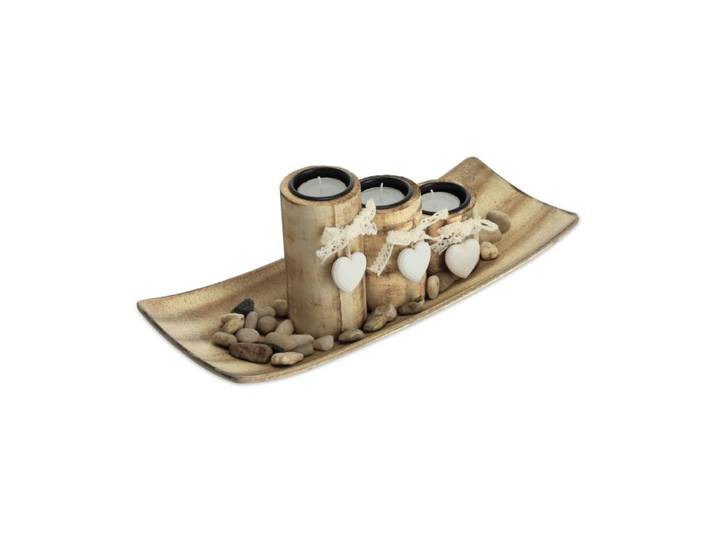 Relaxdays 3 Herz Teelichthalter mit Tablett