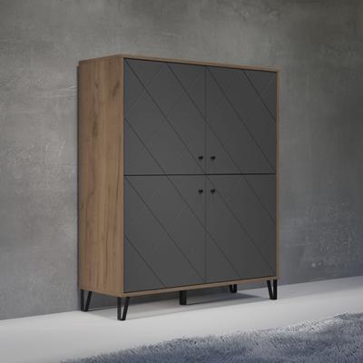 Highboard HOME AFFAIRE "Molveno", eiche kraft gold melamin, graphite tiefzieh, B:123cm H:136cm T:40cm, Sideboards, Highboard, Highboard mit 4 Türen & Soft-Close - (B/T/H) 123/40/136 cm