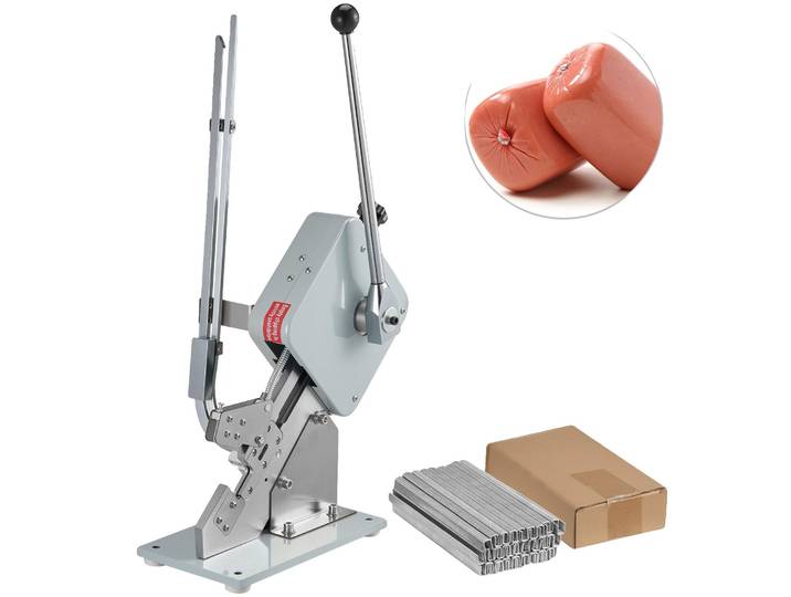 VEVOR Coupeuse manuelle de saucisses en forme de U de haute qualité avec 2 boîtes de clips\, 5000 pièces\, coupeuse de pain robuste en acier fin A304\, coupeuse universelle pliable\, 37 x 19 x 57 cm