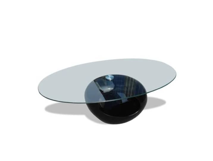 KKgypkn Couchtisch Mit Ovaler Glasplatte Schwarz Hochglanz Temperiertes Glas, Organisches Design, Vielseitig Als Nachttisch Nutzbar