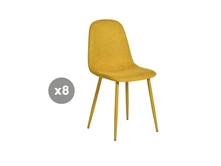 Lot de 8 chaises rembourrées en tissu, cadre métallique, jaune