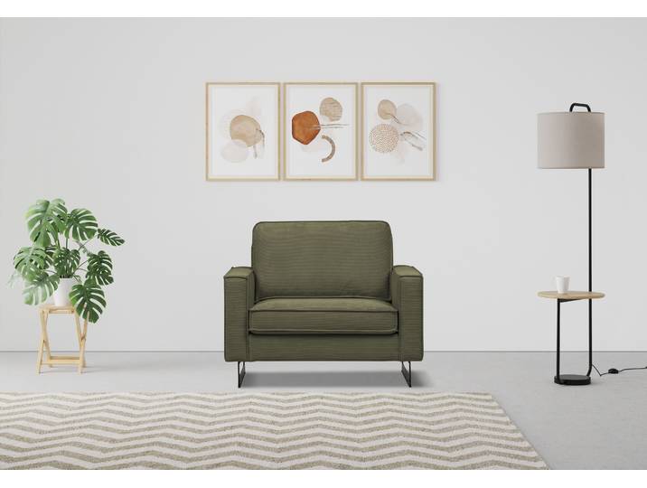 Loveseat, Kunstleder & Cord, Grün (Khaki), 105×85×97 cm, Mit Keder, Modern & Orientalisch, Places of Style