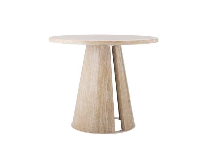 Esstisch Travio – Rundes Design im Travertin-Look - Naturton - Luxusbetten24