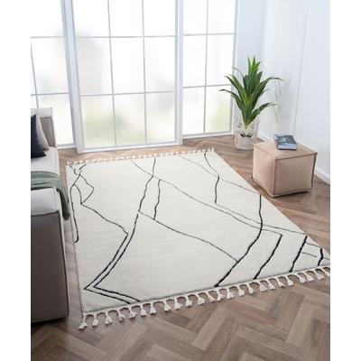 Hochflor-Teppich "Moroccan Drawline, LAGERRÄUMUNG", schwarz-weiß (weiß, schwarz), B:190cm H:24mm L:240cm, Polypropylen (PP), MYFLAIR MÖBEL & ACCESSOIRES, Teppiche, modern, marokkanisches Design, flauschig weich, auch als Läufer
