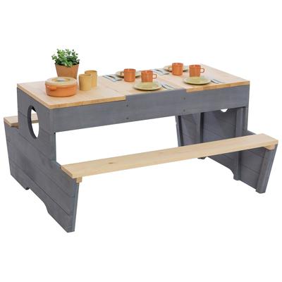 Garten-Kindersitzgruppe MUDDY BUDDY "Creator", beige (natur, wolkengrau), Sitzmöbel-Sets, Kinder, B/H/T: 90cm x 50cm x 100cm, Massivholz, Outdoor Spieltisch, natur - wolkengrau, B:90cm H:50cm T:100cm