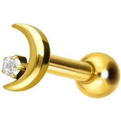 Titan Ohrpiercing mit Innengewinde MOND + KRISTALL