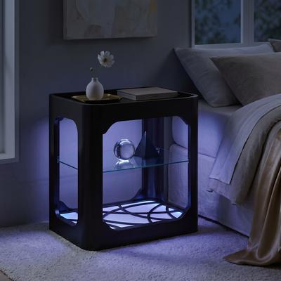 247 Shop At Home Lumiq Modern LED Lighted 1-Shelf Nightstand with Tray Top