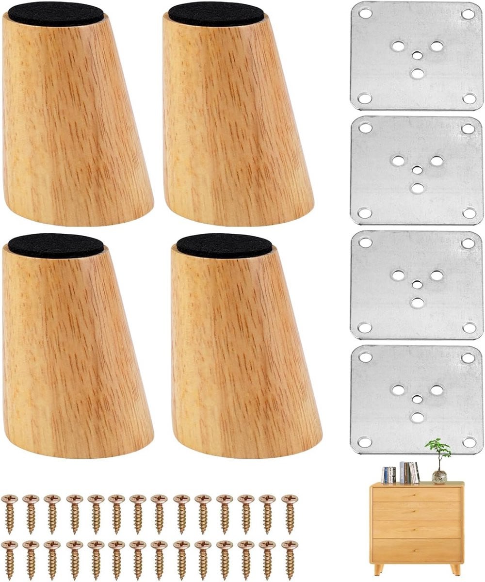 Set van 4 schuine houten kastpoten van 6 cm voor meubels