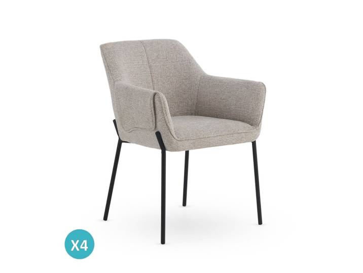 Lot de 4 fauteuils tapissés en chenille beige