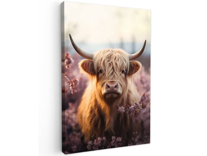 LEINWANDBILD Schottischer Hochländer - Frühling - Hochland Wanddeko 40x60 cm