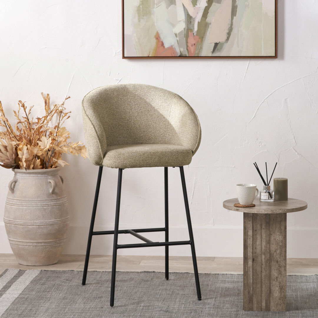 Rio Yes Chenille Bar Stool Beige 105cm H X 57cm W X 58cm D