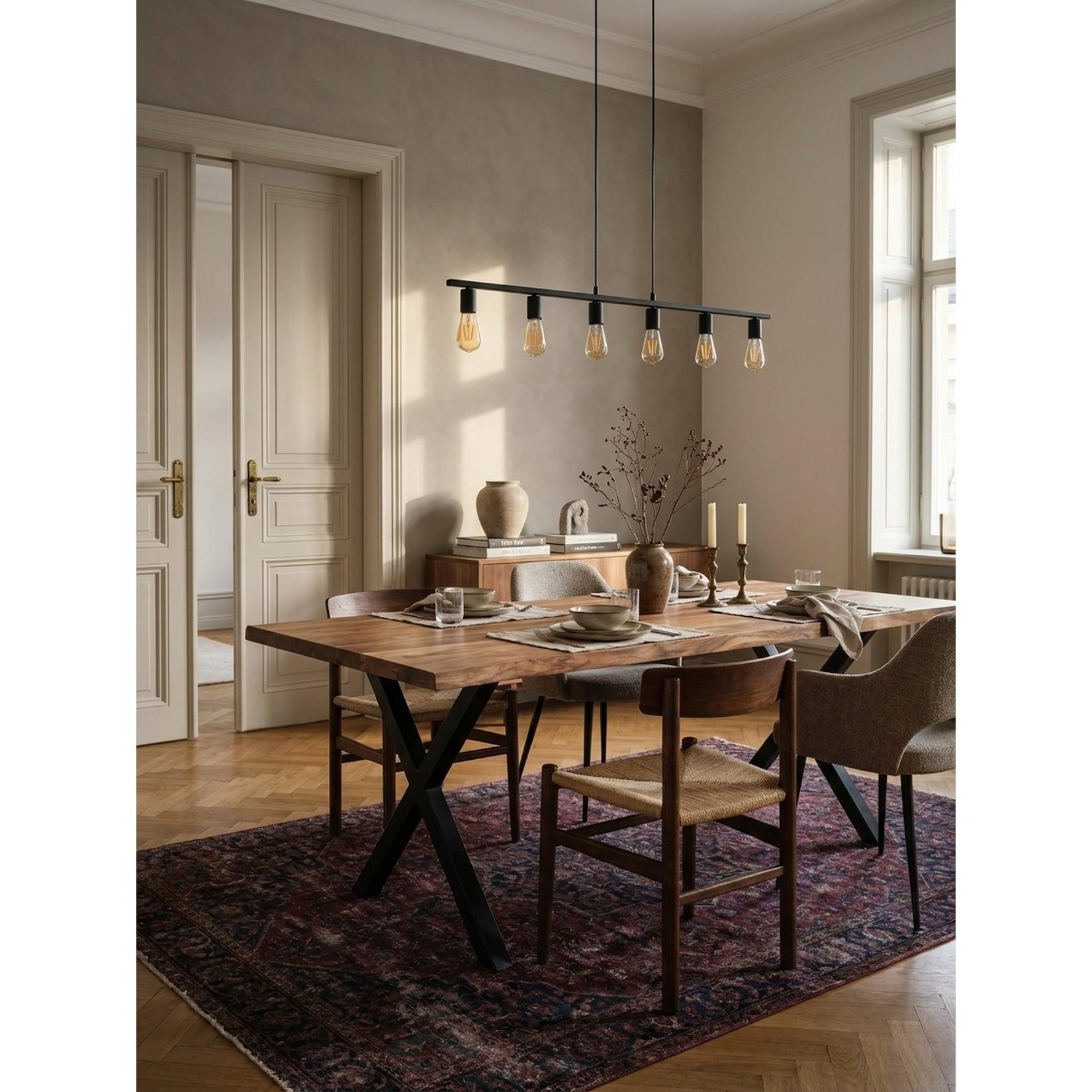 Esstisch Massivholz Metall X-Gestell Baumkante Rechteckig, Akazie 180x90x76 cm