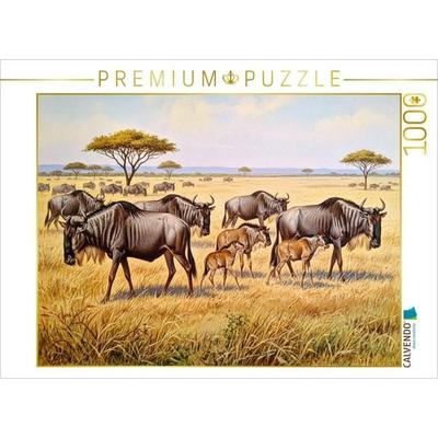 CALVENDO Puzzle Gemälde einer Herde Gnus in Afrika | 1000 Teile Lege-Größe 64x48cm Foto-Puzzle für glückliche Stunden