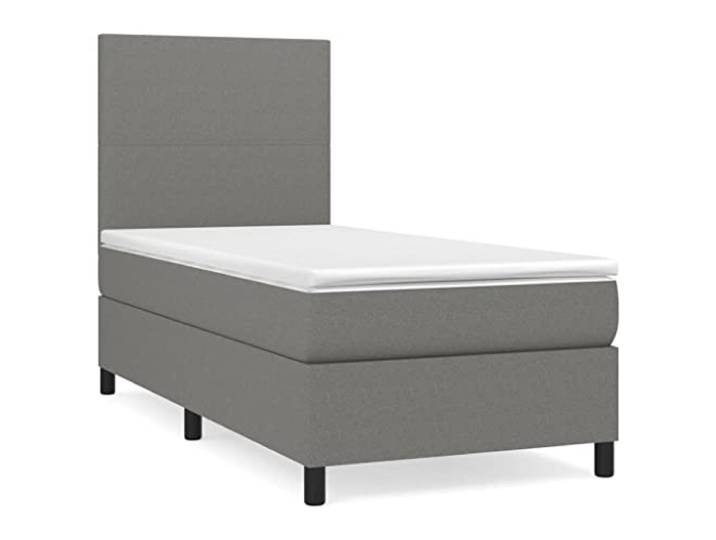 PUGYNBK Boxspringbett mit Matratze, Stoff, dunkelgrau, 100 x 200 cm Verstellbares Kopfteil, Taschenfederkerne, mittlere Festigkeit, atmungsaktives Gewebe