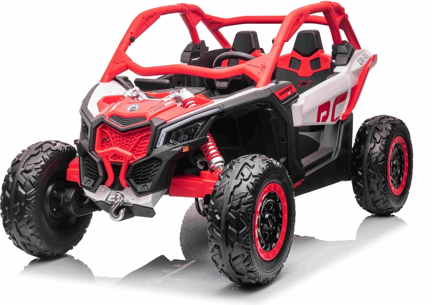 UTV Kinder Elektroauto Can-Am Maverick 24V, 2-Sitzer, Rot - Original lizenziert, Öffnende Türen, EVA-Räder