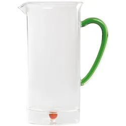 Zafferano Große, hohe Obstkaraffe aus Borosilikatglas in Orange, 120 cl Fassungsvermögen, handgefertigtes Design mit Dekoration und stabilem Doppelboden