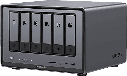 Servidor NAS - Ugreen DXP6800 Pro, SSD, 140 TB, 2500 MB/s, 8GB RAM DDR5, 6 Bahías, Gris