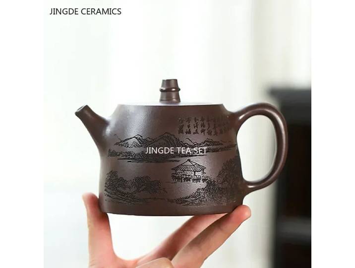 Théière en argile violette YFête ing authentique, minerai brut, filtre à boue Zhu, infuseur à thé, théière de beauté faite à la main, service à thé chinois Zisha, 410ml