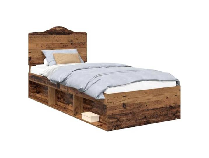 HMDNGOUT Massives Kiefernholz Bettgestell 100x200 cm mit Kopfteil und Lattenrost, modernes Design