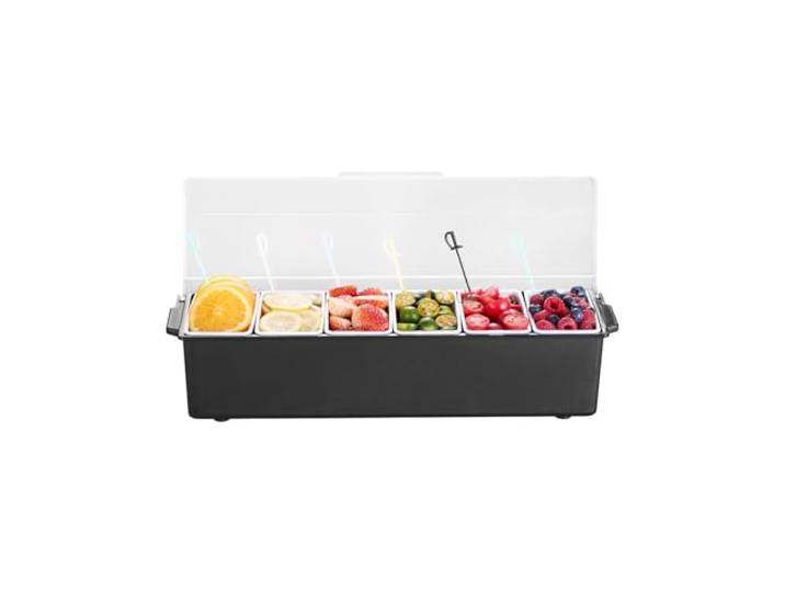 VEVOR Saladette Réfrigérée à Poser avec 6 Bacs et Couvercles\, Vitrine Réfrigérée pour Pizzeria Refroidi par Glace\, Facile à Nettoyer\, Station pour Ingrédients\, Fruits\, Salades\, Cuisine\, Restaurant
