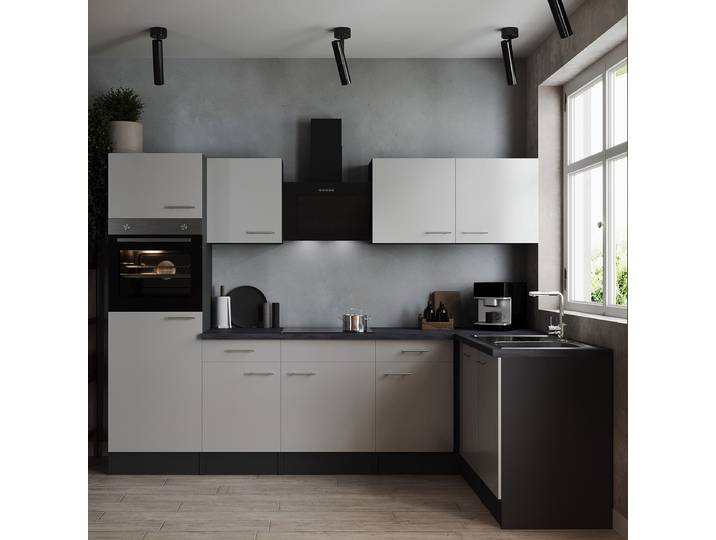 Premium Eck-Küchenzeile Oliver 280 cm 280 x 205 x 172cm Weiß/Weiß mit Elektrogeräten